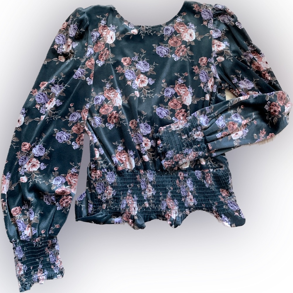 NWOT Boho Velvet floral blouse
